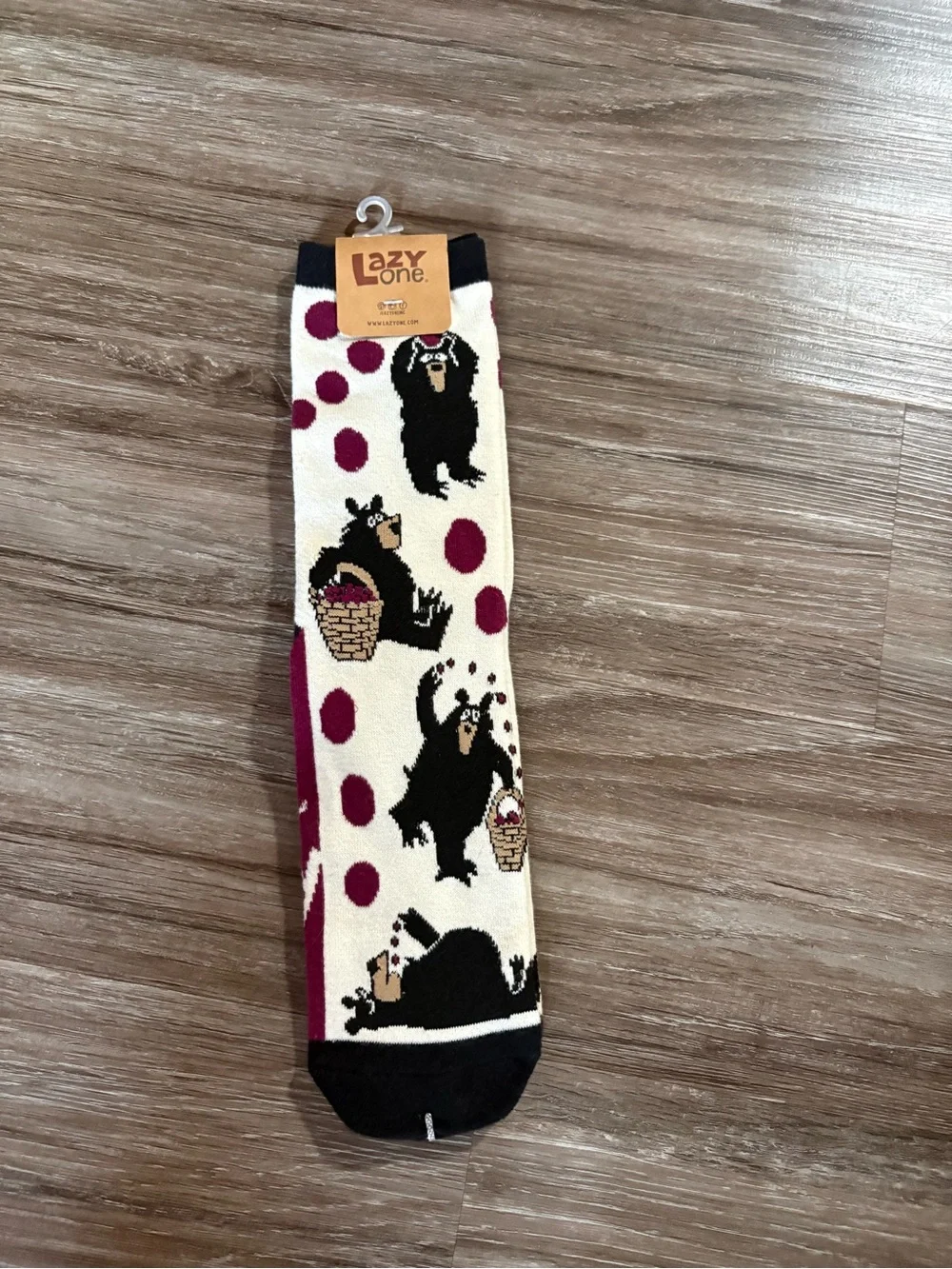 Lazy One Huckle Beary Crew Socks - Cream & Burgundy